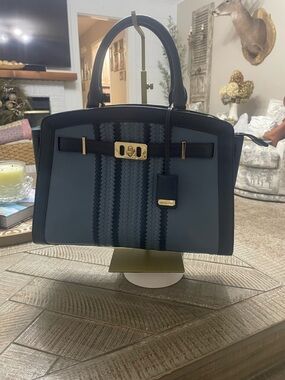 Michael Kors Karson Denim Navy Small Pebbled Leather Satchel Purse